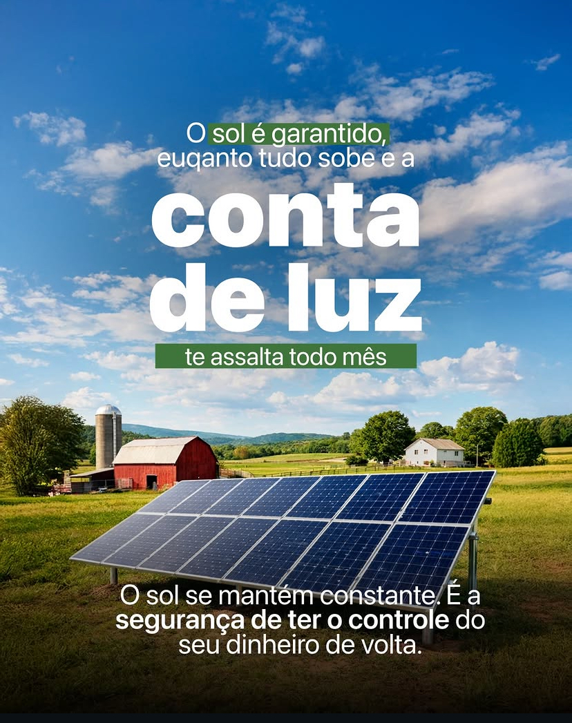 Painel solar em área rural